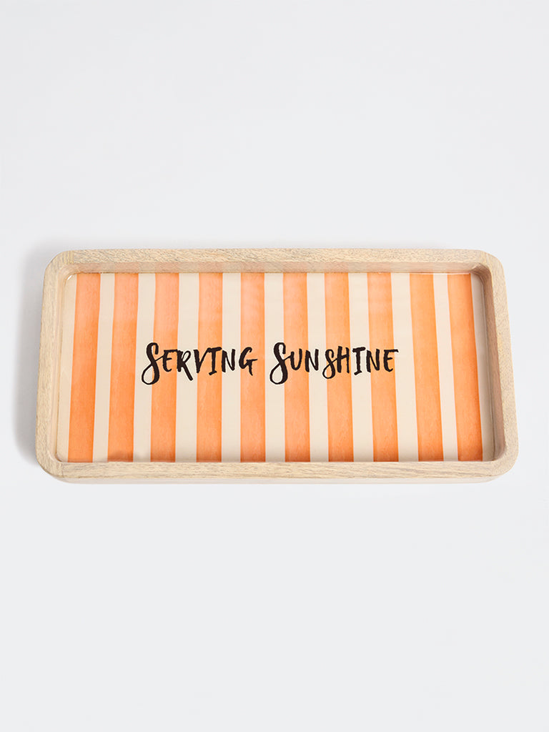 Westside Home Peach Stripe Pattern Wooden Tray