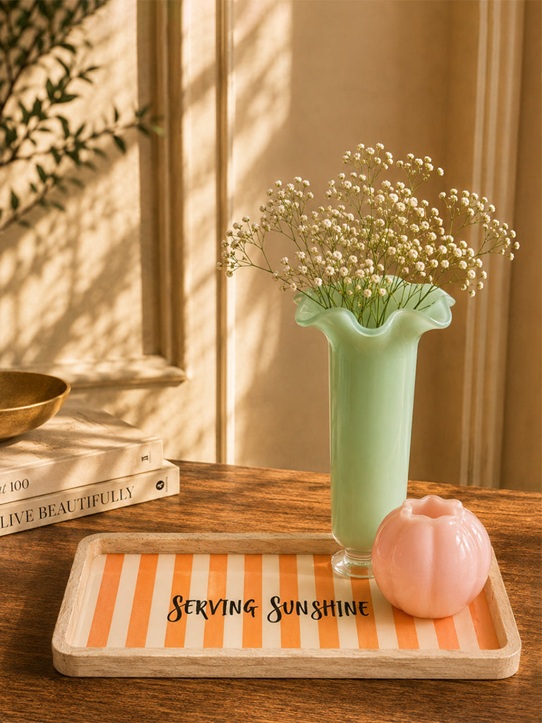 Westside Home Peach Stripe Pattern Wooden Tray