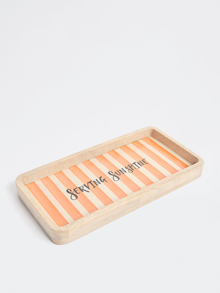 Westside Home Peach Stripe Pattern Wooden Tray