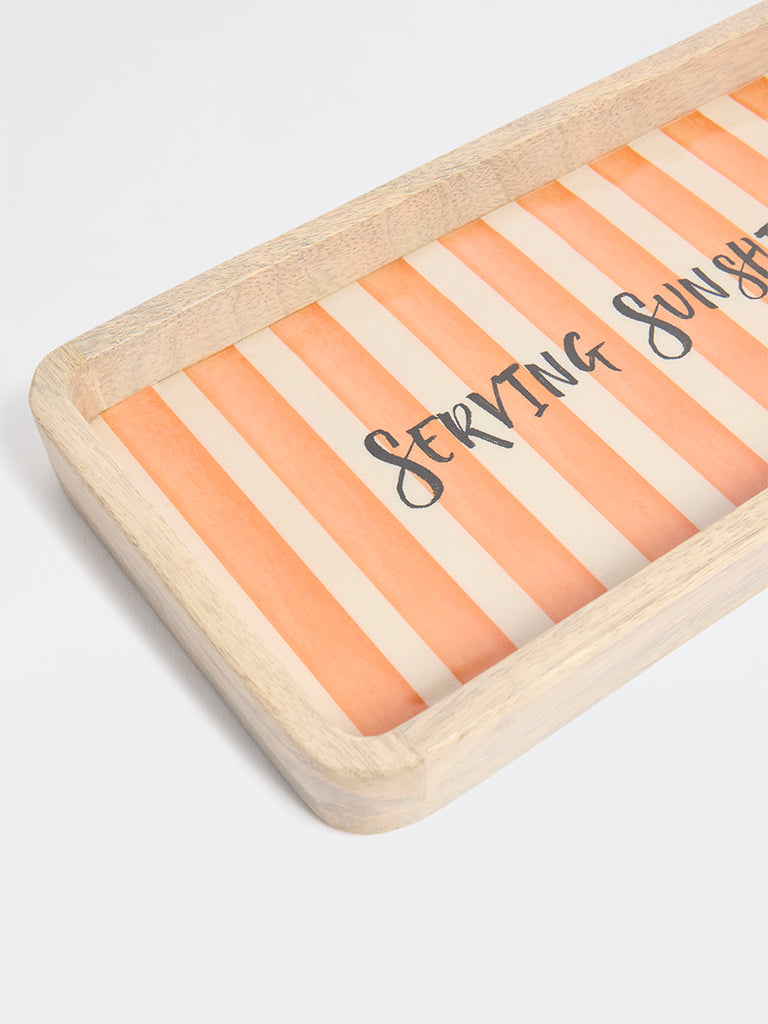 Westside Home Peach Stripe Pattern Wooden Tray