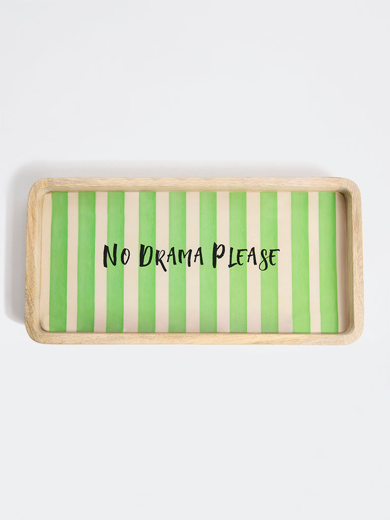 Westside Home Green Striped Wooden Tray
