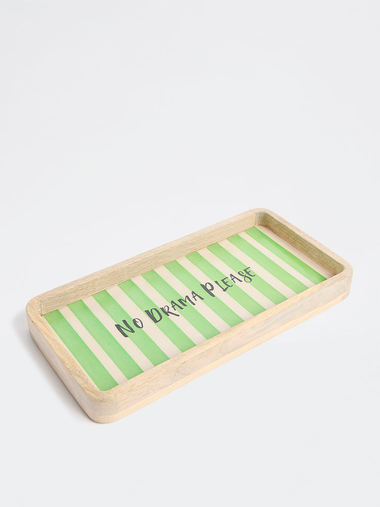 Westside Home Green Striped Wooden Tray