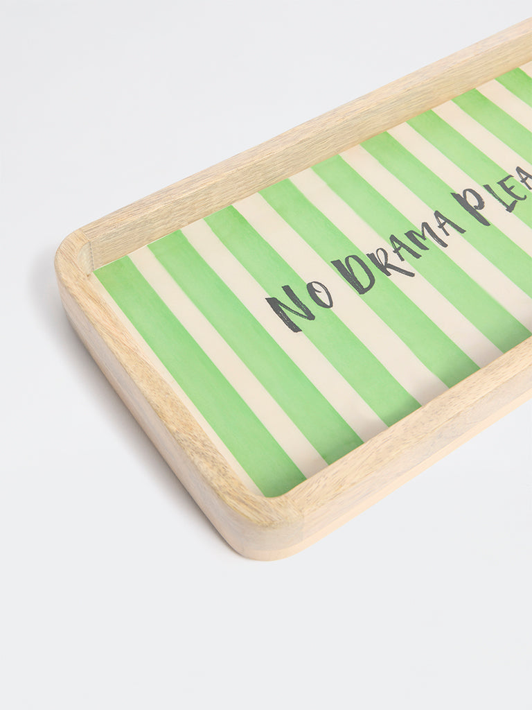 Westside Home Green Striped Wooden Tray
