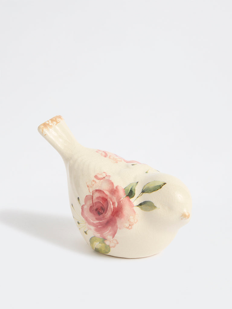Westside Home Off-White Ceramic Floral Pattern Bird Decorative Object