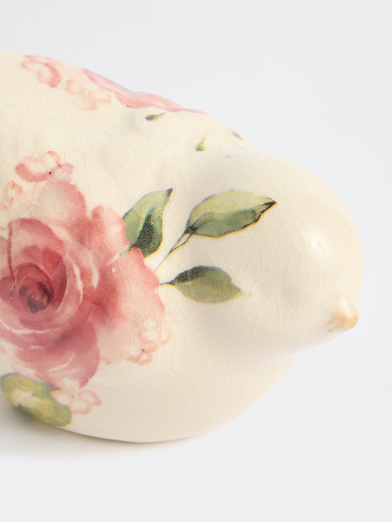 Westside Home Off-White Ceramic Floral Pattern Bird Decorative Object