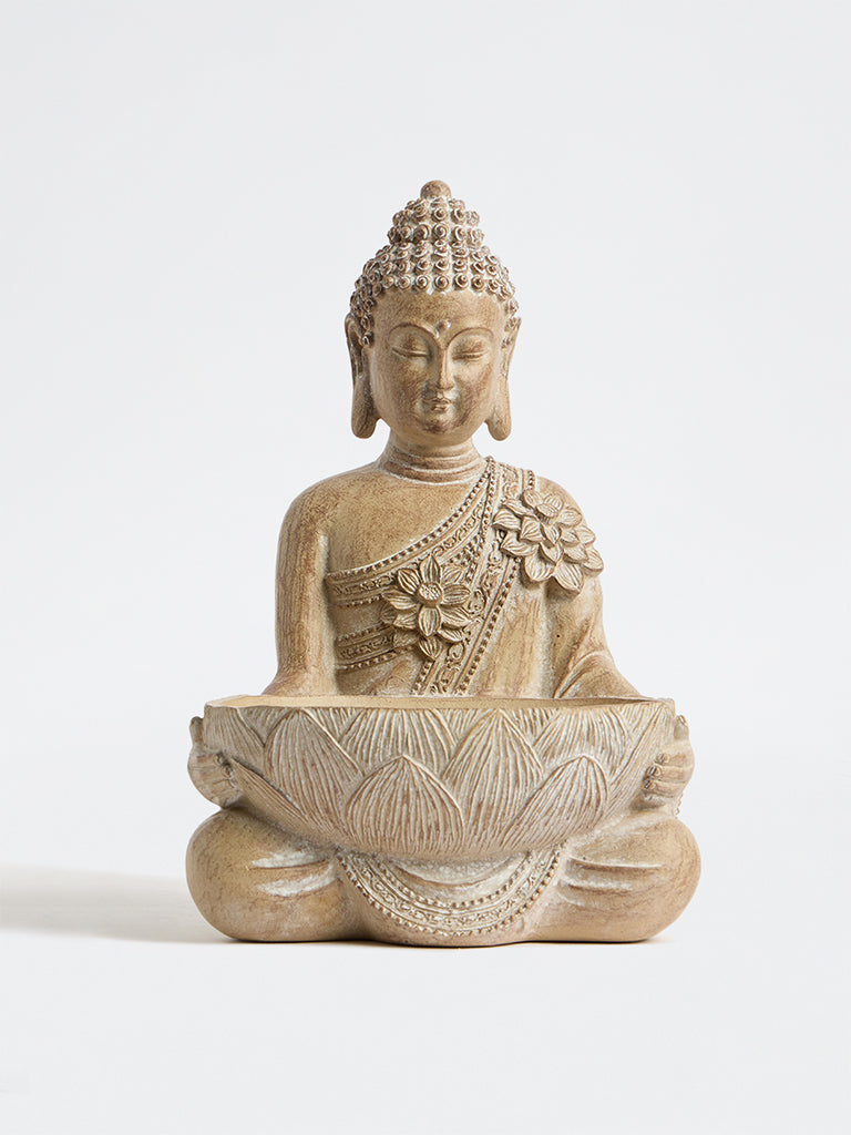 Westside Home Light Taupe Resin Buddha with Boat Decorative Object