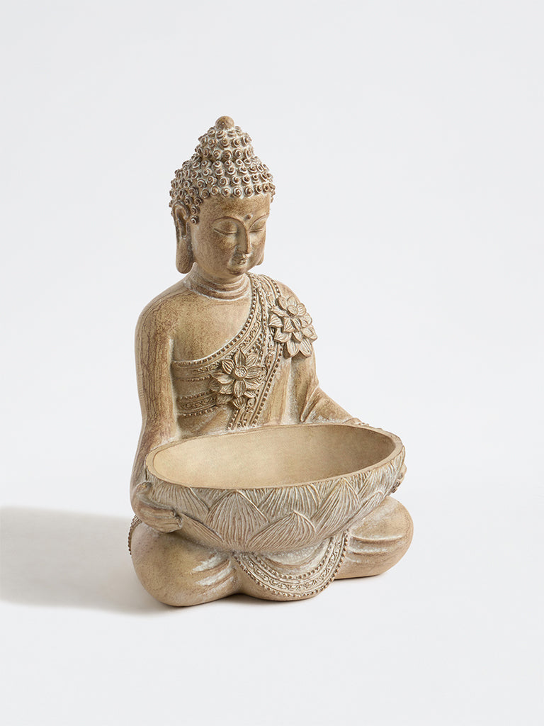 Westside Home Light Taupe Resin Buddha with Boat Decorative Object