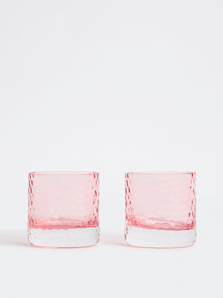 Westside Home Pink Textured Glass Votive Holders (Set of 2)