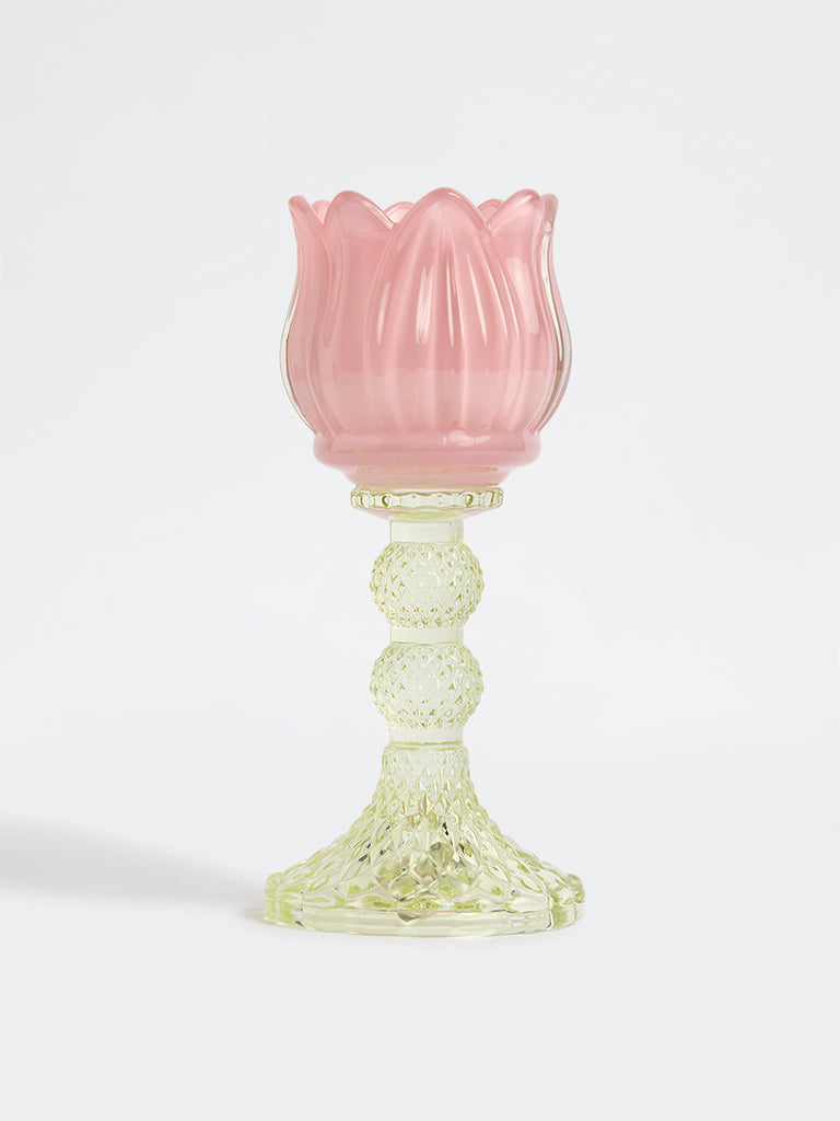 Westside Home Pink Tulip Glass Tealight Holder