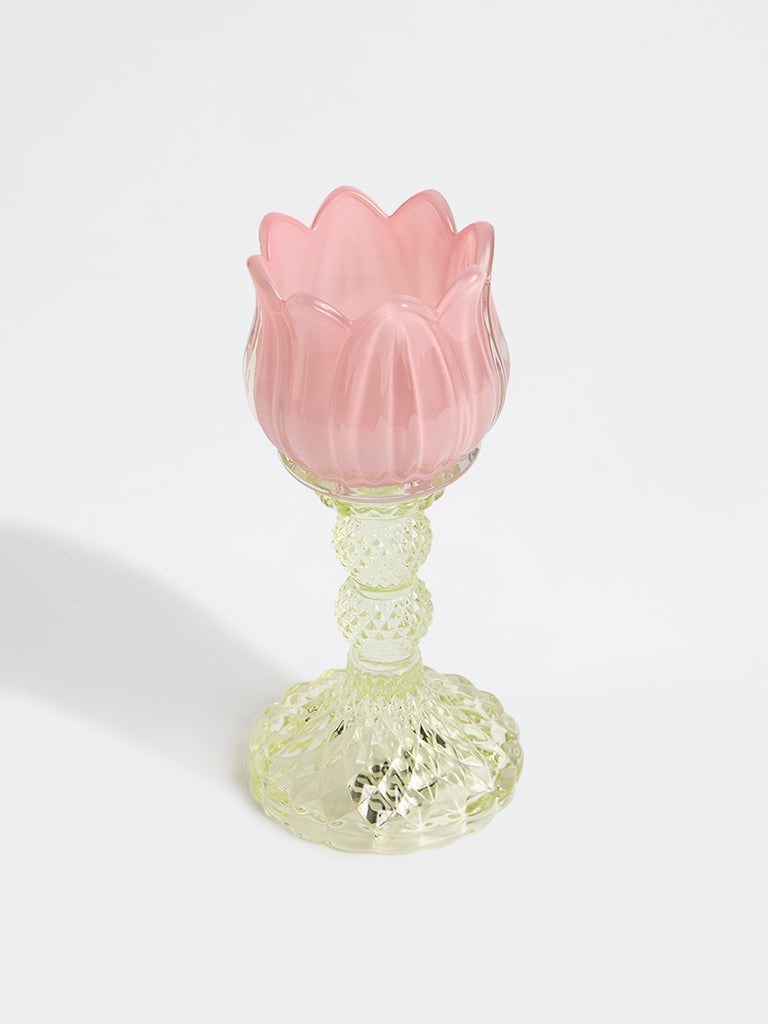 Westside Home Pink Tulip Glass Tealight Holder