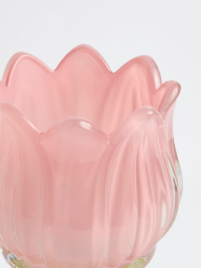 Westside Home Pink Tulip Glass Tealight Holder