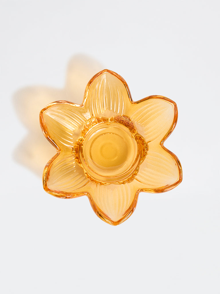 Westside Home Peach Flower Glass Tealight Holder