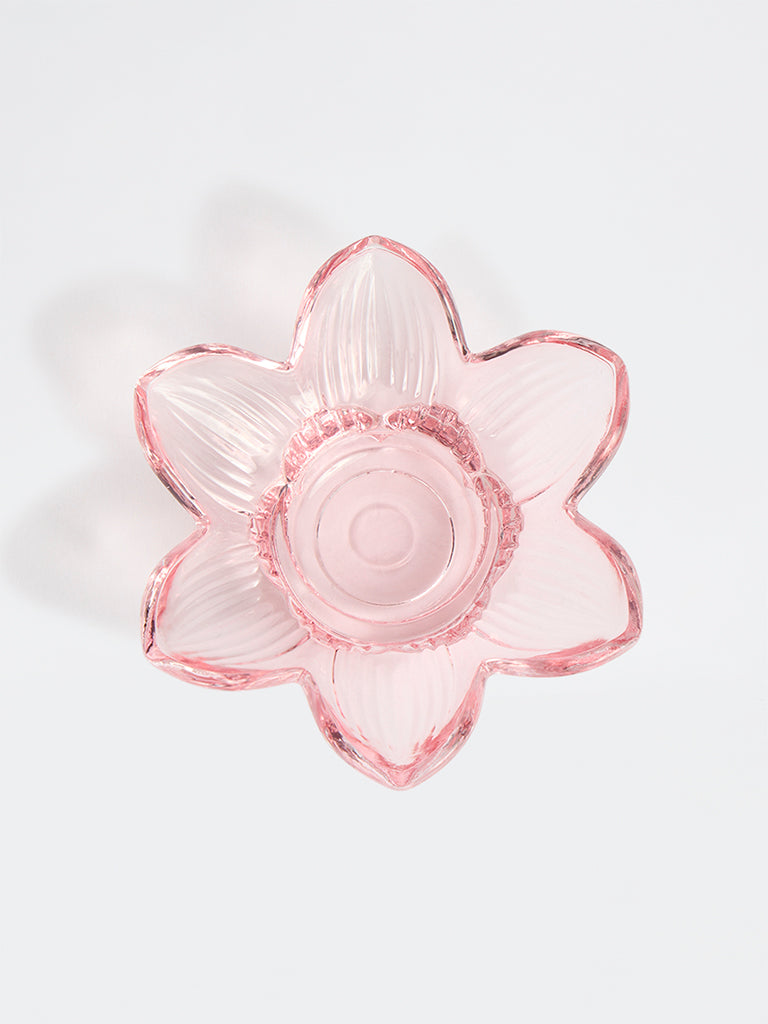 Westside Home Light Pink Flower Glass Tealight Holder
