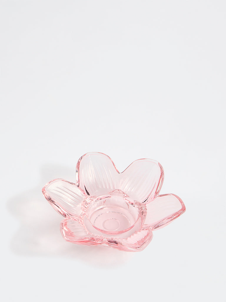 Westside Home Light Pink Flower Glass Tealight Holder