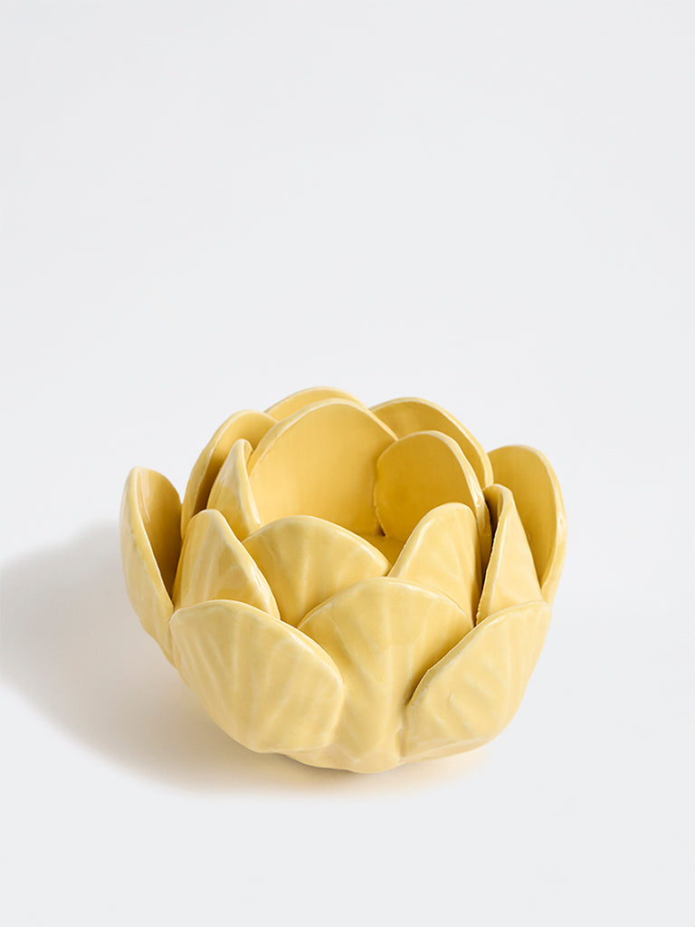 Westside Home Yellow Floral Ceramic Tealight Holder