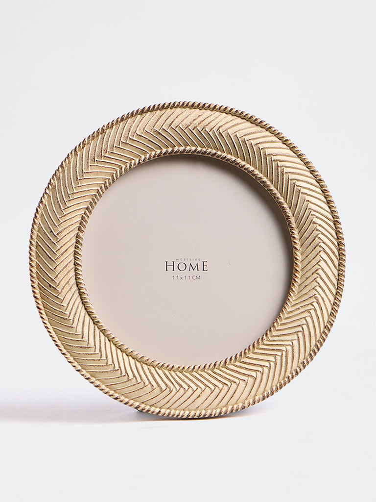 Westside Home Beige Stripe-Textured Round Photo Frame