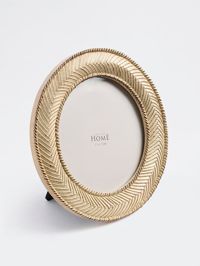 Westside Home Beige Stripe-Textured Round Photo Frame
