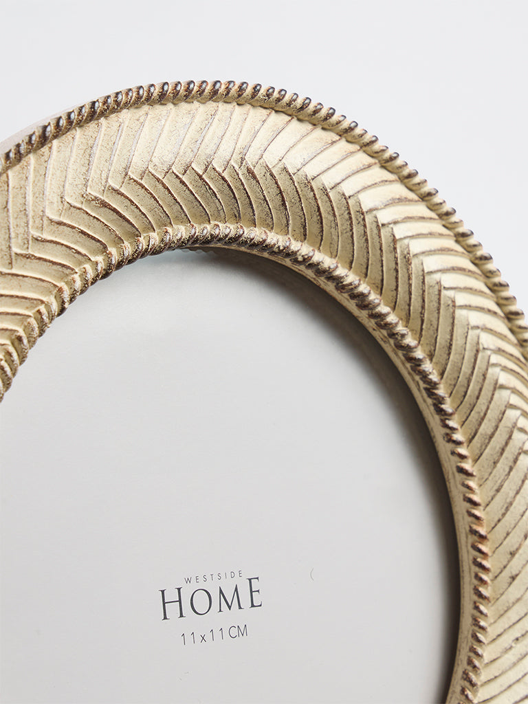 Westside Home Beige Stripe-Textured Round Photo Frame