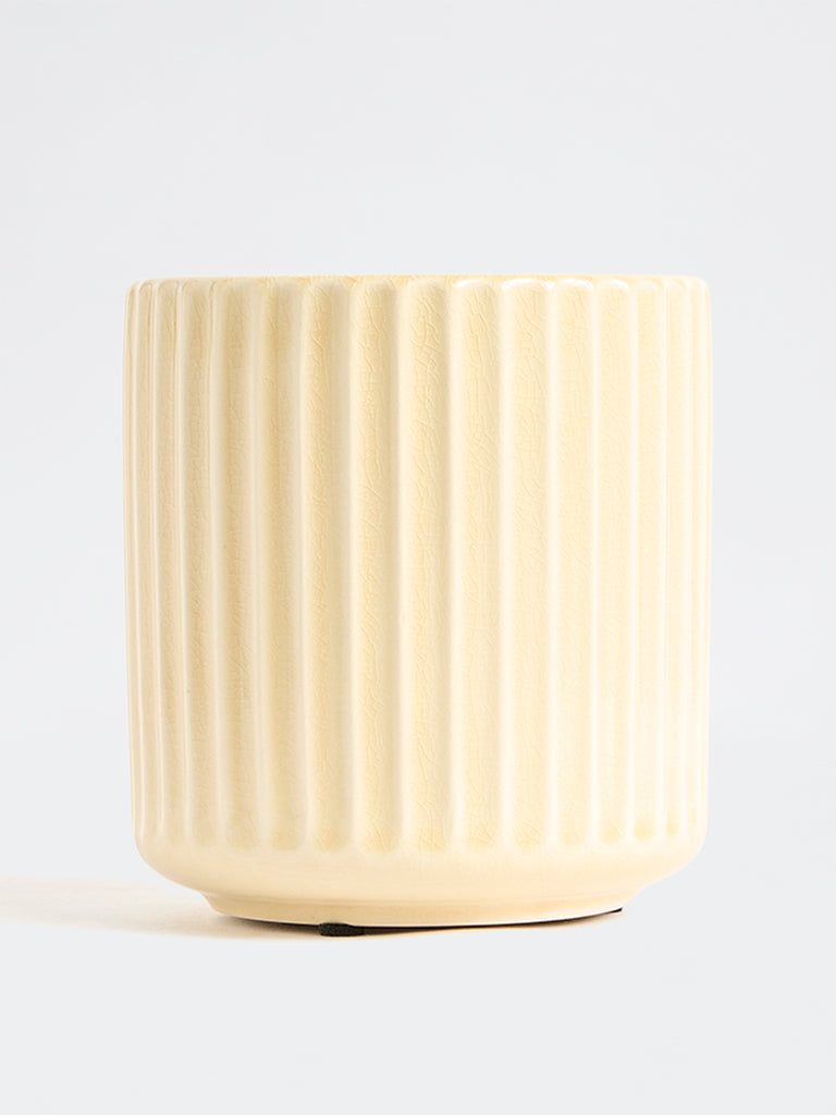 Westside Home Off White Striped Ceramic Planter