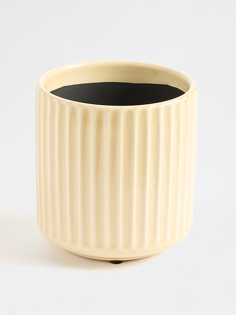 Westside Home Off White Striped Ceramic Planter