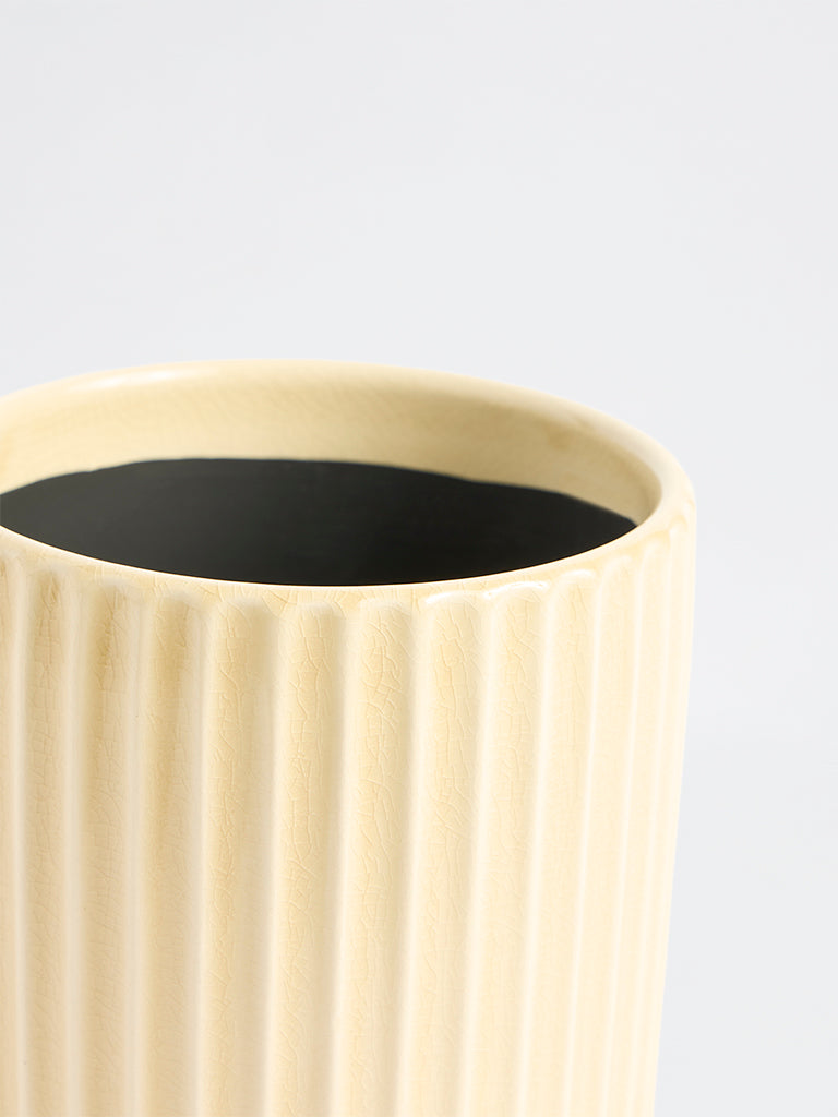Westside Home Off White Striped Ceramic Planter