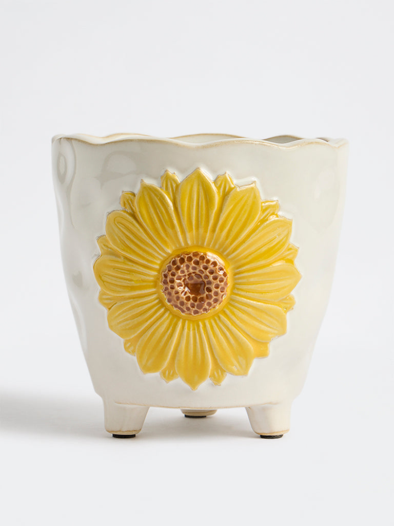 Westside Home Off-White Sunflower Design Pot