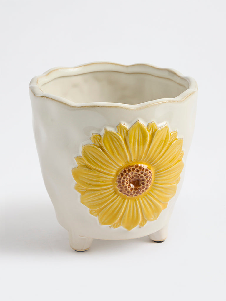Westside Home Off-White Sunflower Design Pot