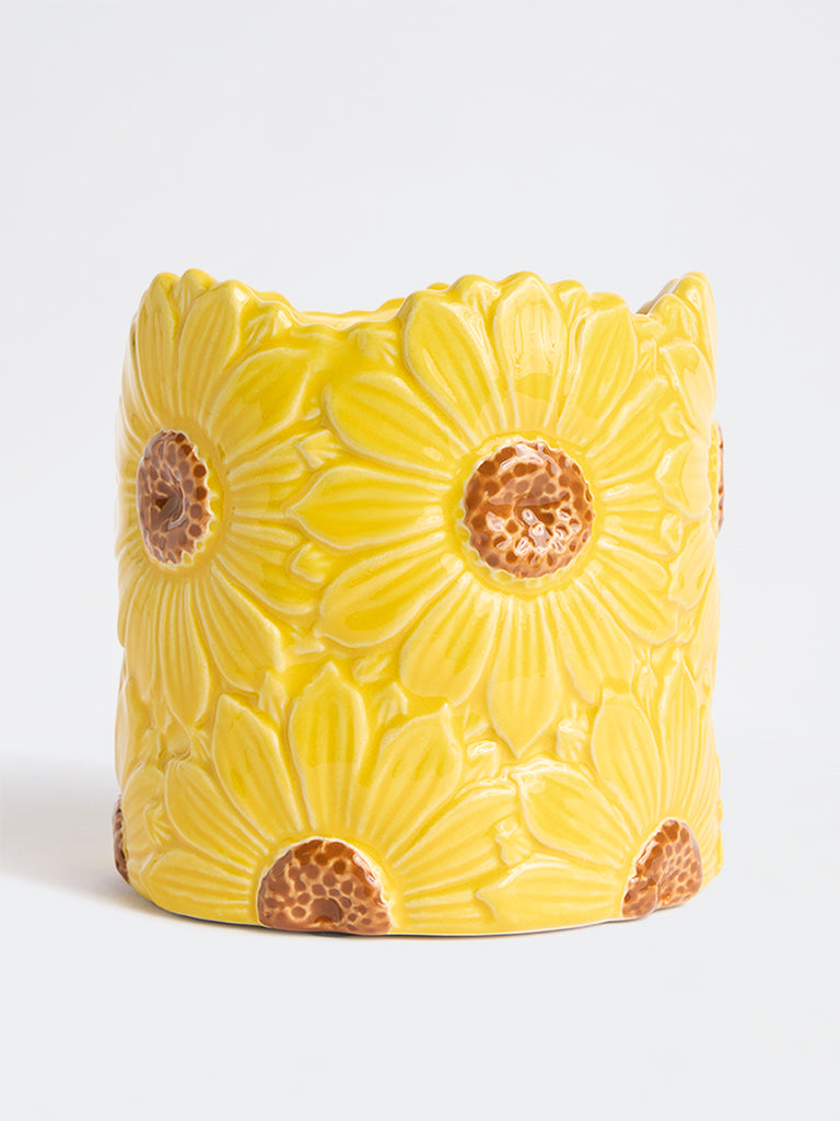 Westside Home Yellow Sunflower Design Pot