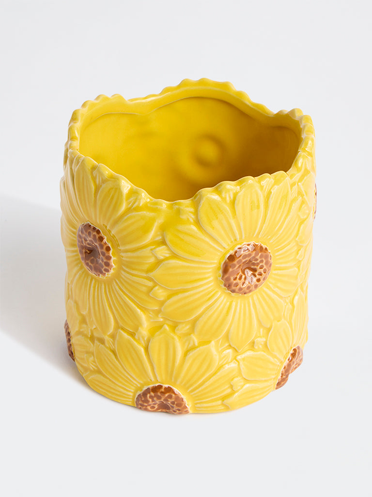 Westside Home Yellow Sunflower Design Pot