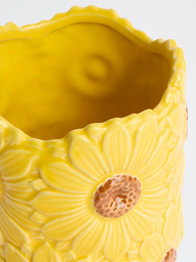Westside Home Yellow Sunflower Design Pot