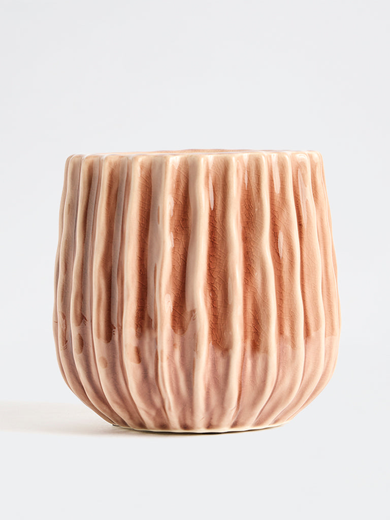Westside Home Brown Ribbed Ceramic Planter