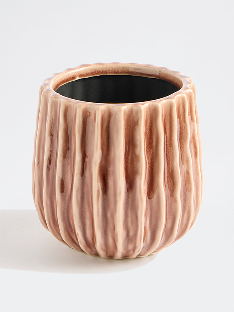 Westside Home Brown Ribbed Ceramic Planter