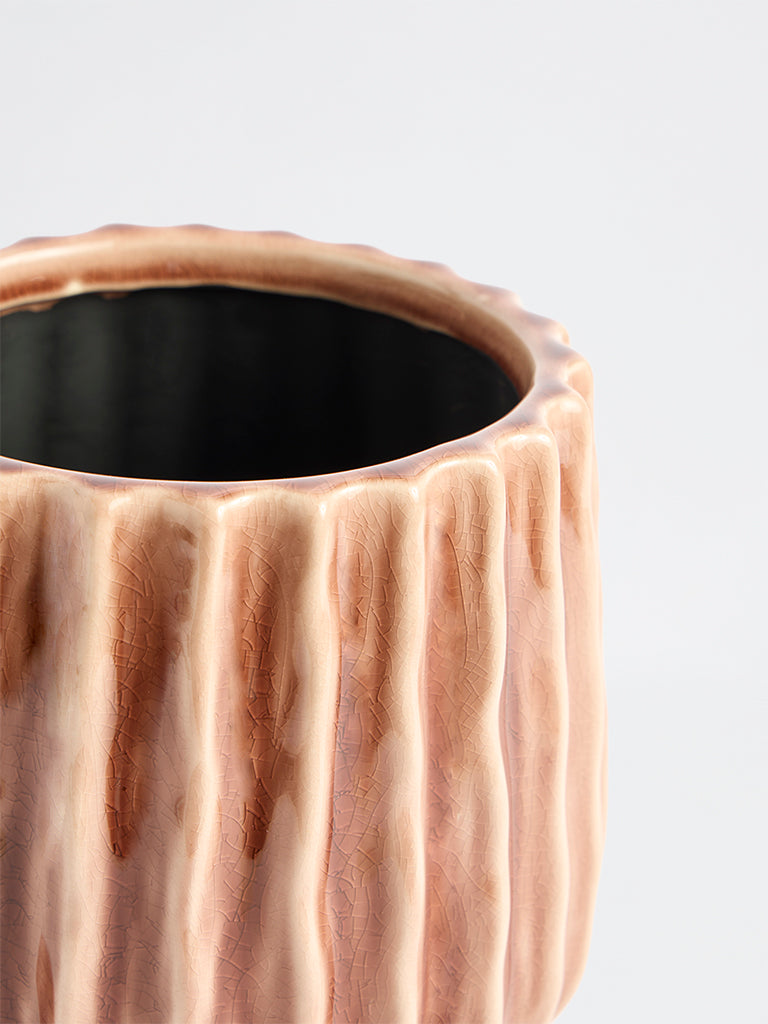 Westside Home Brown Ribbed Ceramic Planter