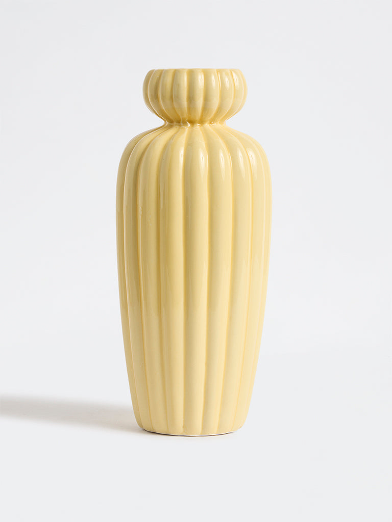 Westside Home Yellow Ribbed Ceramic Vase