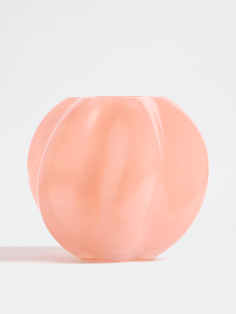 Westside Home Pink Ribbed Glass Vase