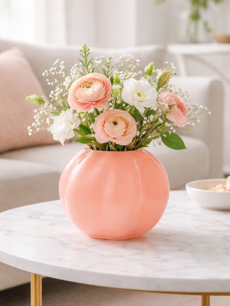Westside Home Pink Ribbed Glass Vase
