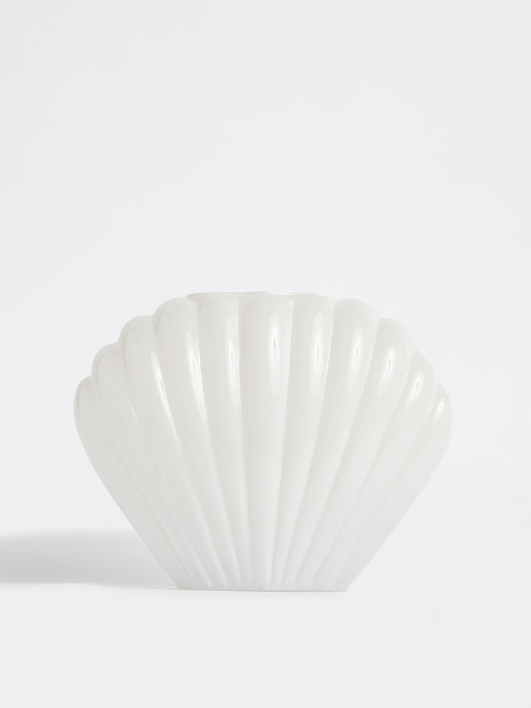 Westside Home White Glass Shell Vase