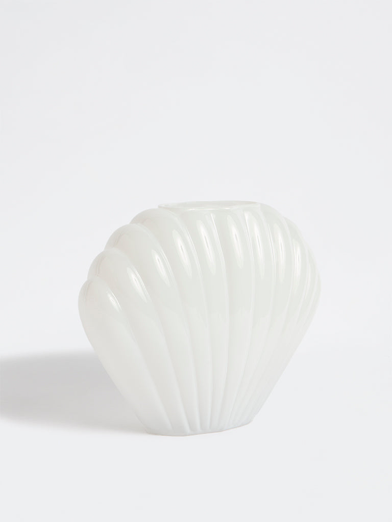 Westside Home White Glass Shell Vase