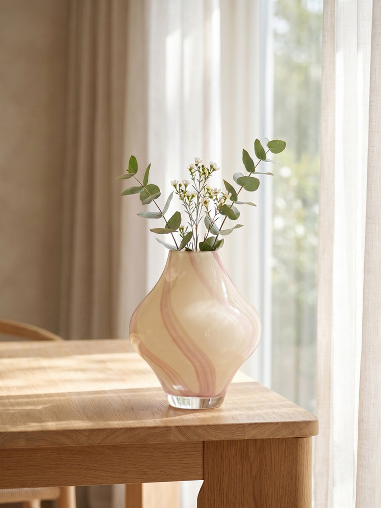 Westside Home Pink Swirl-Design Glass Vase