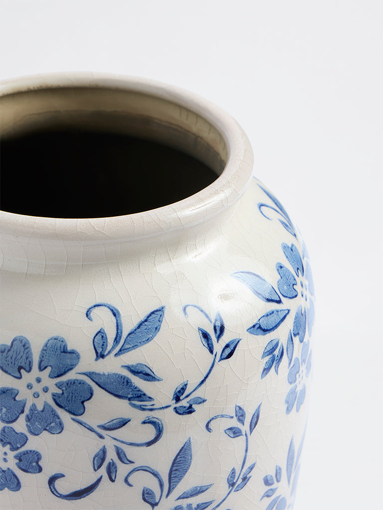 Westside Home Blue Floral Pattern Cylindrical Vintage Vase