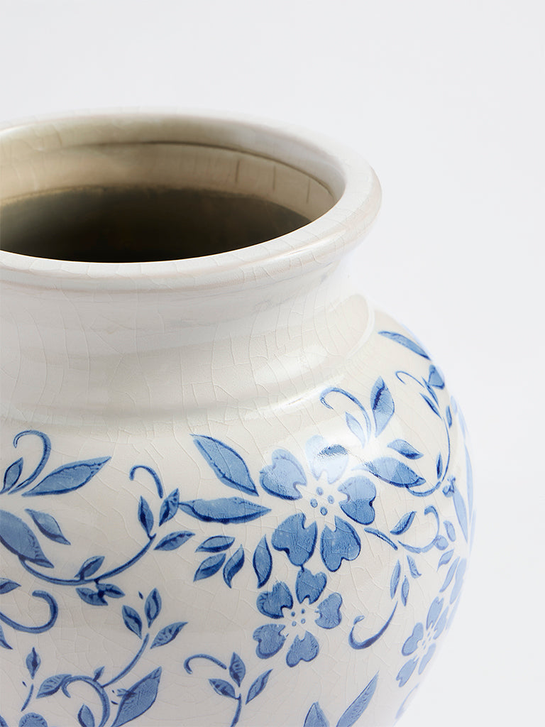Westside Home Blue Floral Pattern Rounded Vintage Vase