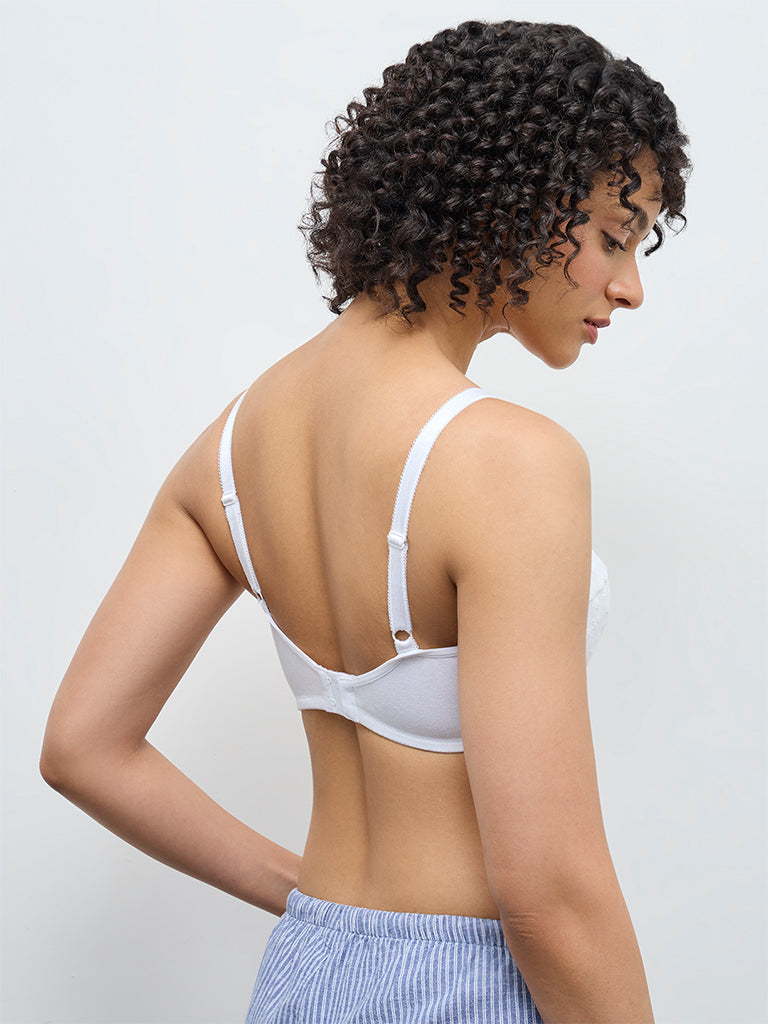 Wunderlove White Broderie Anglaise Cotton-Blend Bra