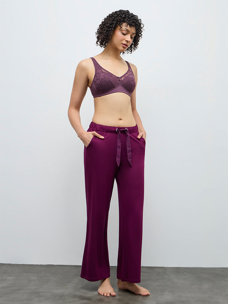Wunderlove Purple Floral Lace Padded Bra