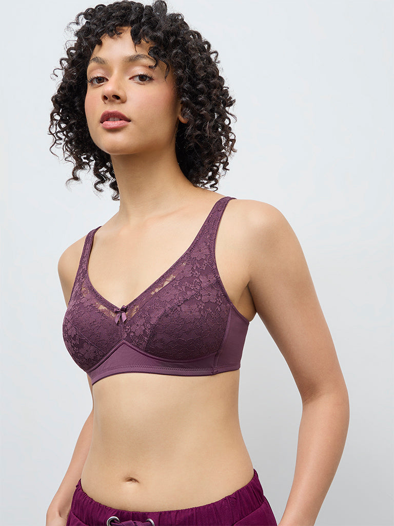 Wunderlove Purple Floral Lace Padded Bra