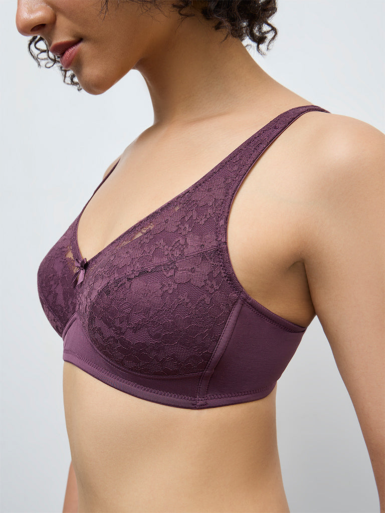 Wunderlove Purple Floral Lace Padded Bra