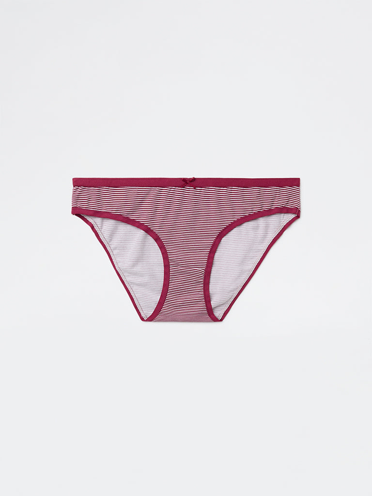 Wunderlove Plum Printed Cotton-Blend Bikini Briefs - Pack of 3