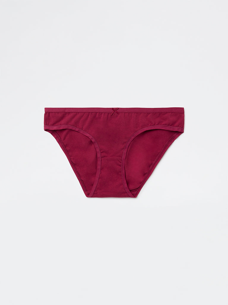 Wunderlove Plum Printed Cotton-Blend Bikini Briefs - Pack of 3