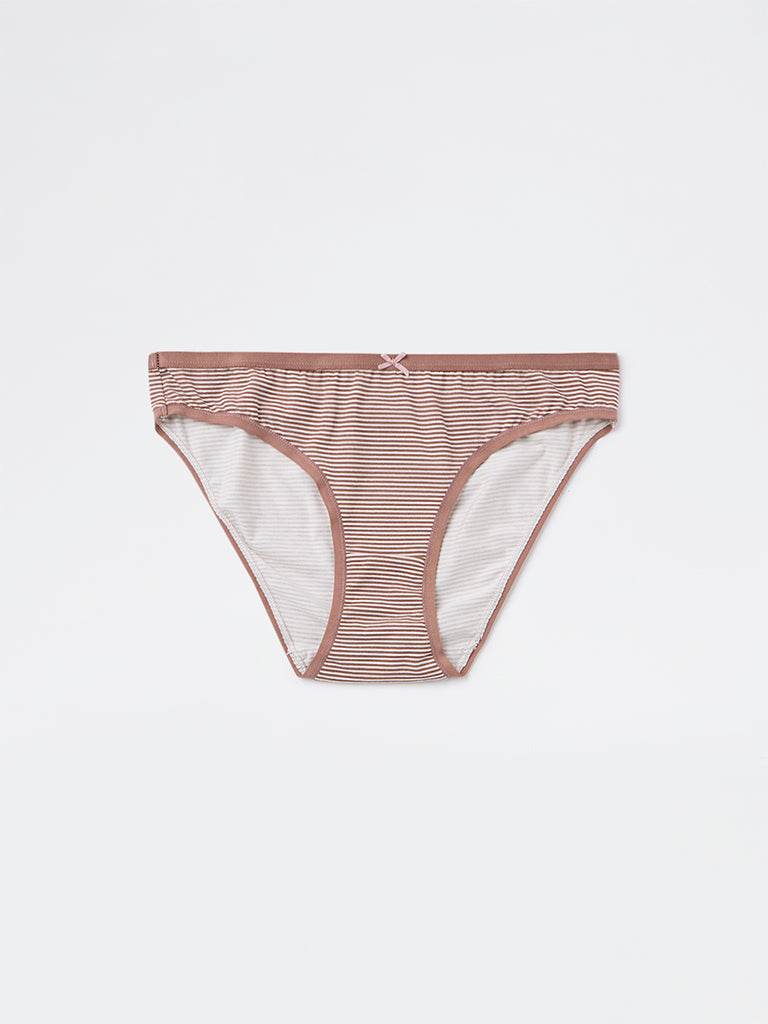 Wunderlove Brown Bikini Cotton-Blend Briefs - Pack of 3