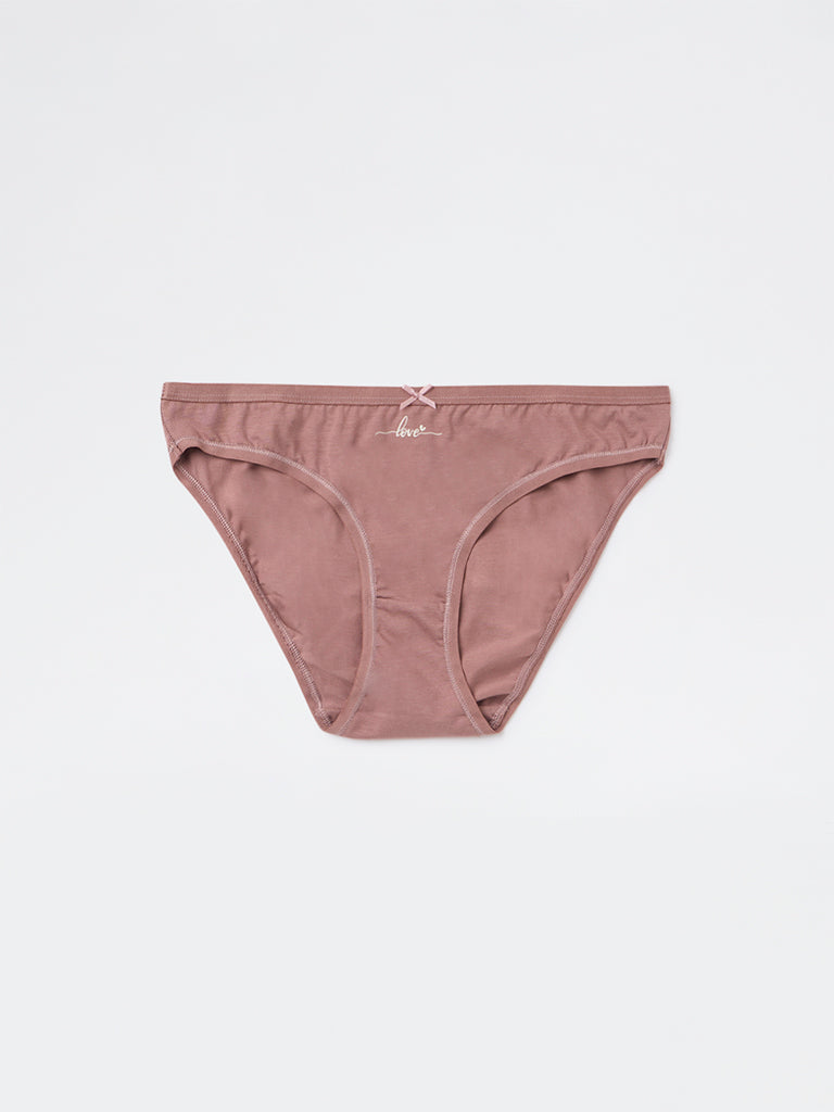 Wunderlove Brown Bikini Cotton-Blend Briefs - Pack of 3