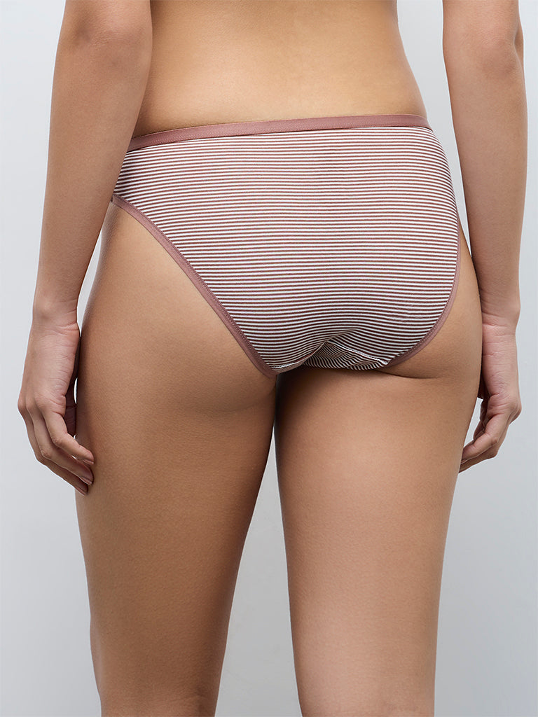 Wunderlove Brown Bikini Cotton-Blend Briefs - Pack of 3